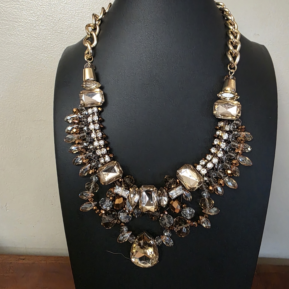 Elegant Champagne Statement Necklace. Indian Wedding. Mother of Bride. Prom.